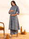 Blue Cotton Floral A-Line Kurta Set